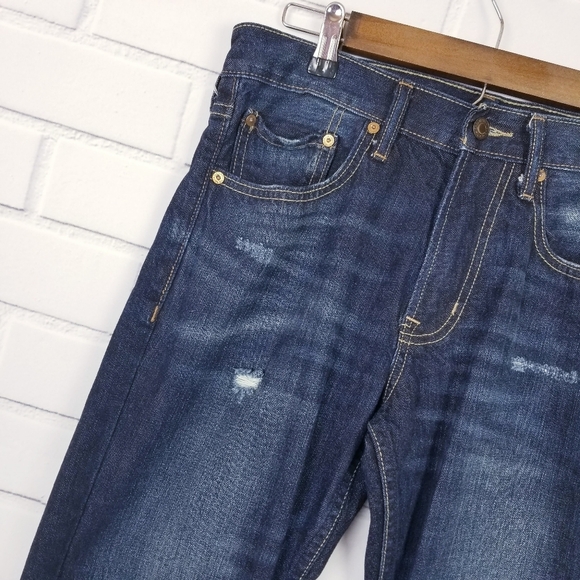 Old Navy Mens Slim Boot Jean Size 30x30 Dark Wash Distressed Blue Denim Pants - Picture 4 of 8